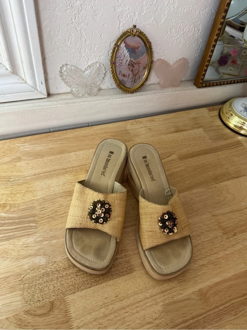 No Boundaries Cut Out Platform Wedge Slide Sandals Size 8 Y2K Cottagecore